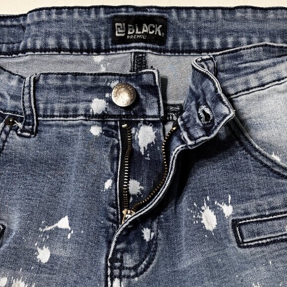 CJ Black Premium Skinny Flex Jeans 34x34 Moto Distressed Paint Splatter Denim - Picture 6 of 14